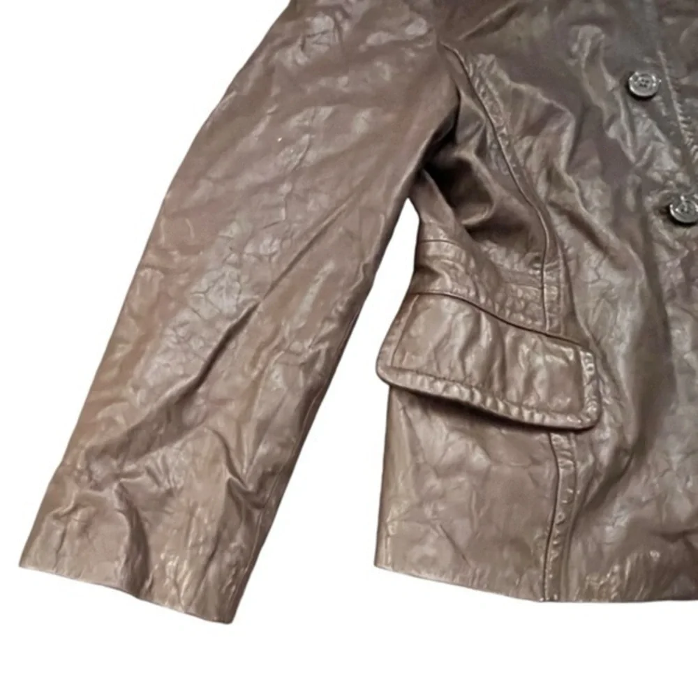 Michael Kors Women's Brown Button Front‎ Genuine Leather Coat Large Short Lined
